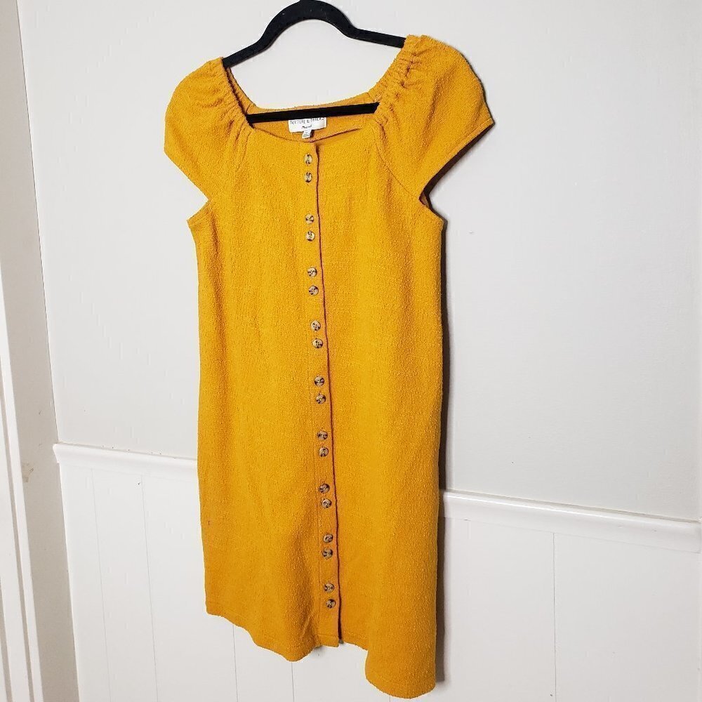 MADEWELL Texture & Thread Gold Yellow Cap Sleeve Button Front Dress NWT